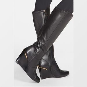 Tory Burch Hendin Black Leather Wedge Boots